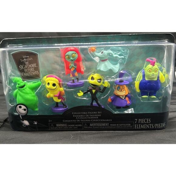 Disney The Nightmare Before Christmas 7-Piece Figurine Set Blacklight - Picture 1 of 9